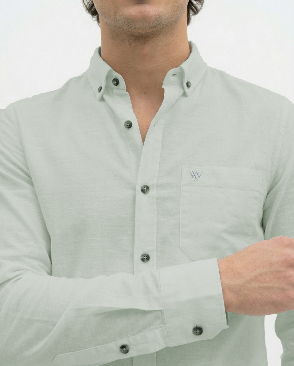 Full-Sleeve Breeze Linen Shirt in Light Olive