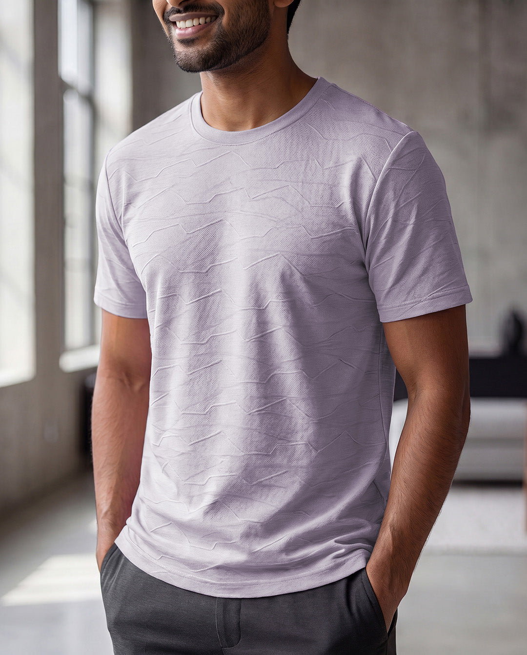 Chevron Textured Jacquard Pattern T-Shirt