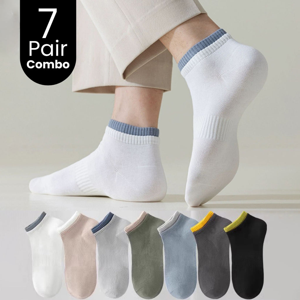 Men's ankle socks 7 pair combo in assorted colors, comfortable and low cut design