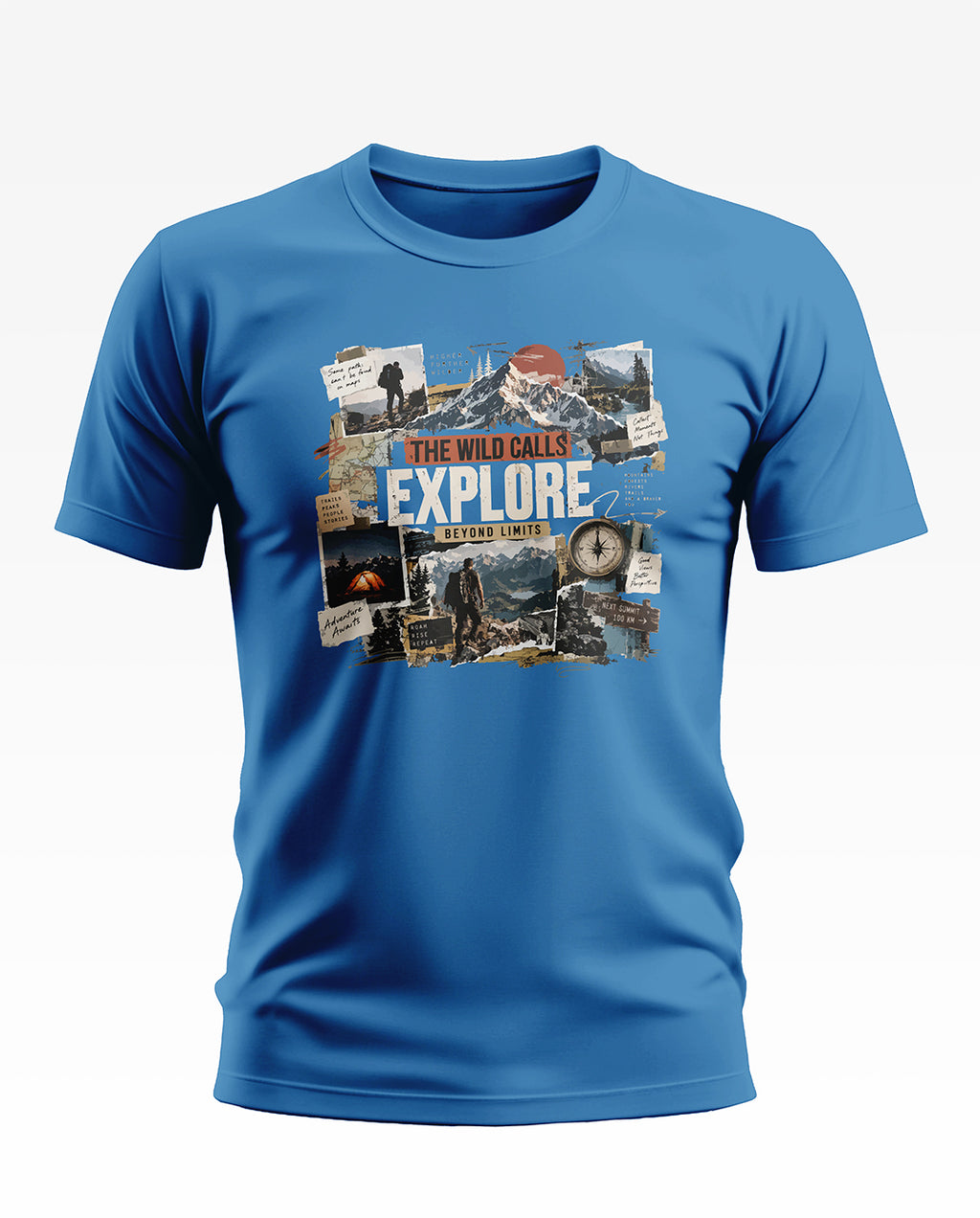 Explore Beyond Limits Adventure Collage Soft Cotton T-shirt