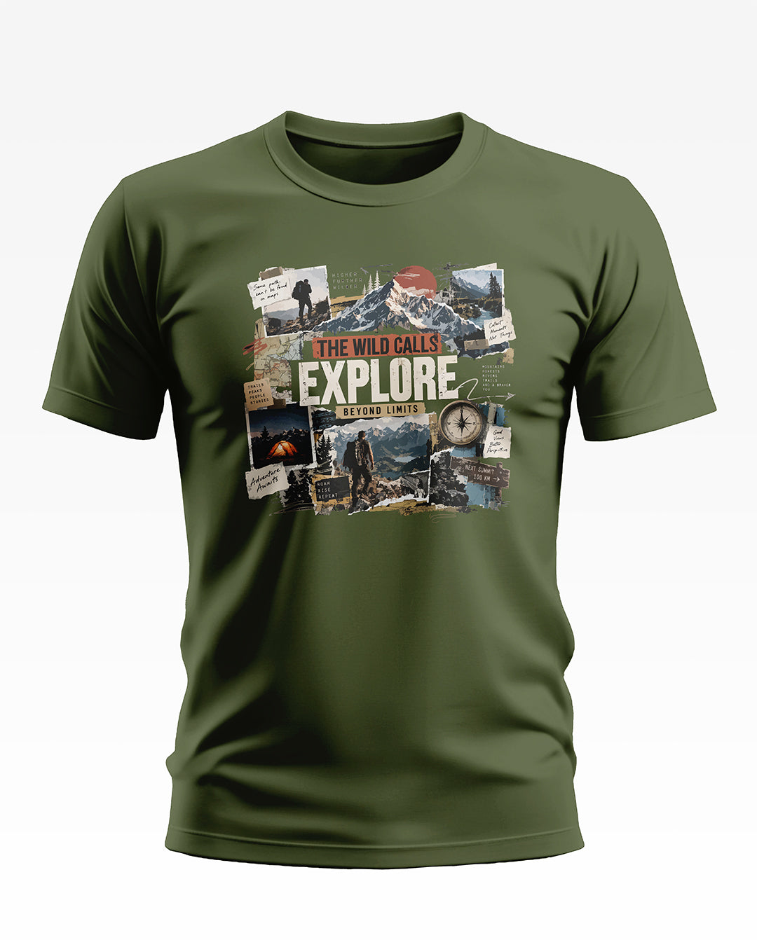 Explore Beyond Limits Adventure Collage Soft Cotton T-shirt
