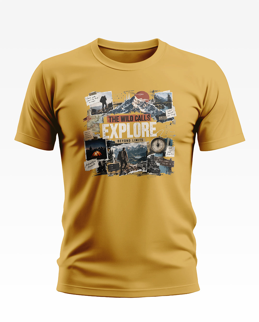 Explore Beyond Limits Adventure Collage Soft Cotton T-shirt