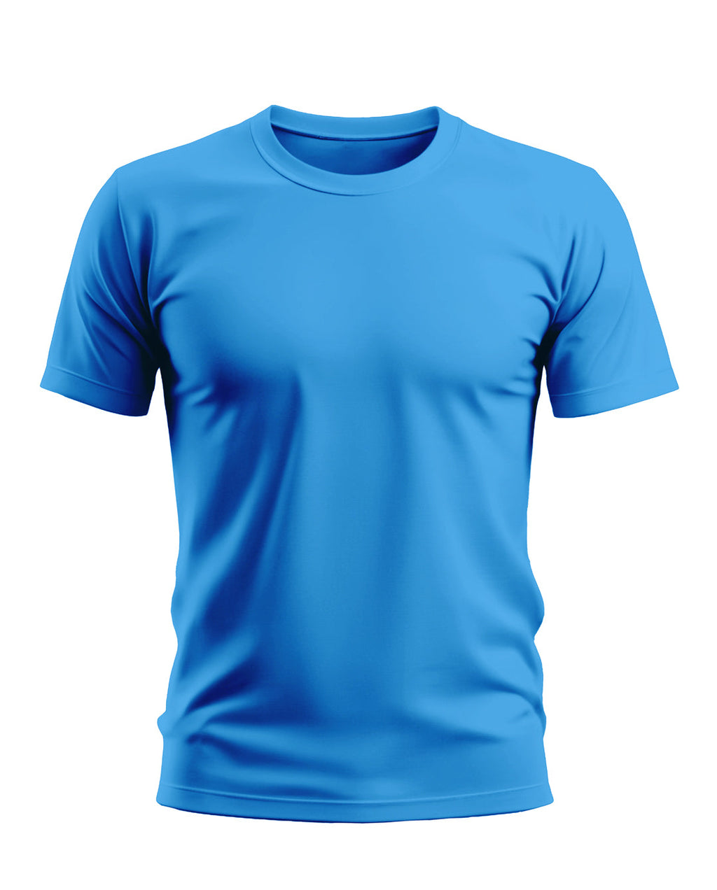 Plain blue short sleeve men's t-shirt front view on white background