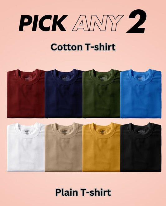 Pick Any 2 - Plain Round Neck Cotton T-shirt Combo