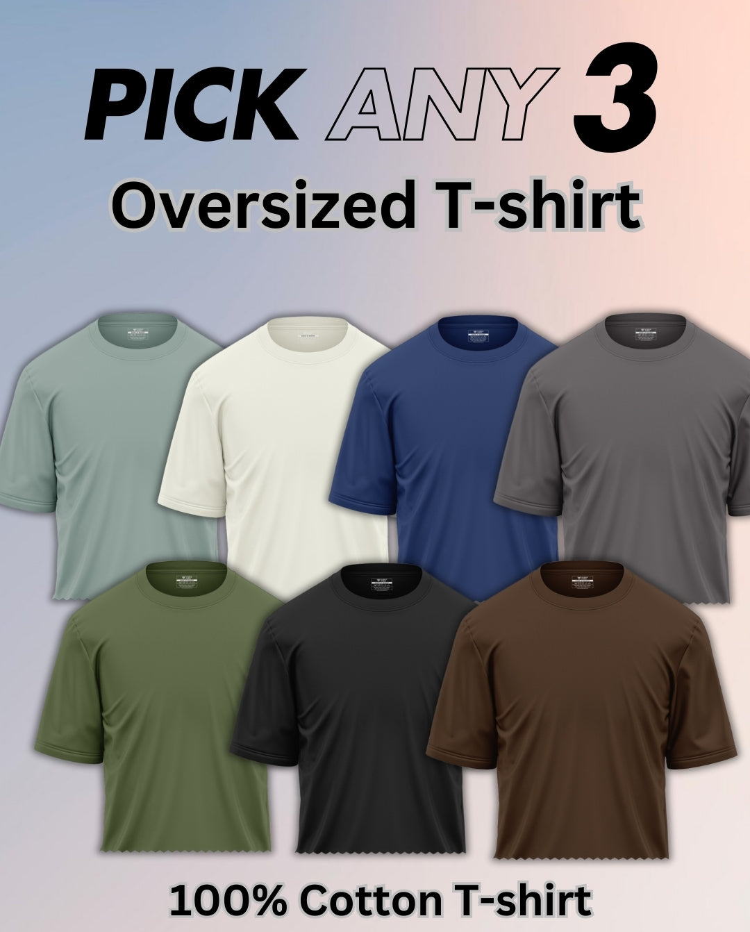 Pick Any 3 - Oversize Plain Round Neck Cotton T-shirt Combo
