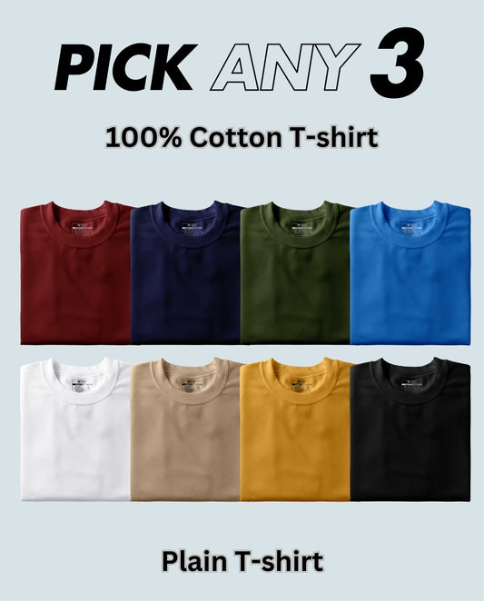 Pick Any 3 - Plain Round Neck T-shirt Combo