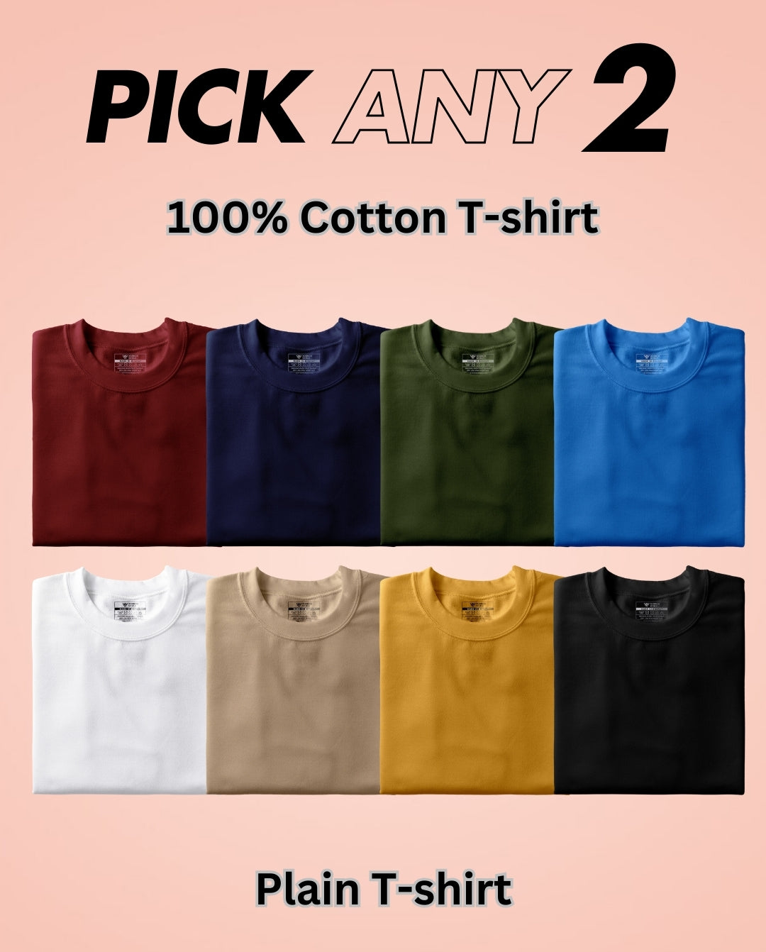 Pick Any 2 - Plain Round Neck T-shirt Combo