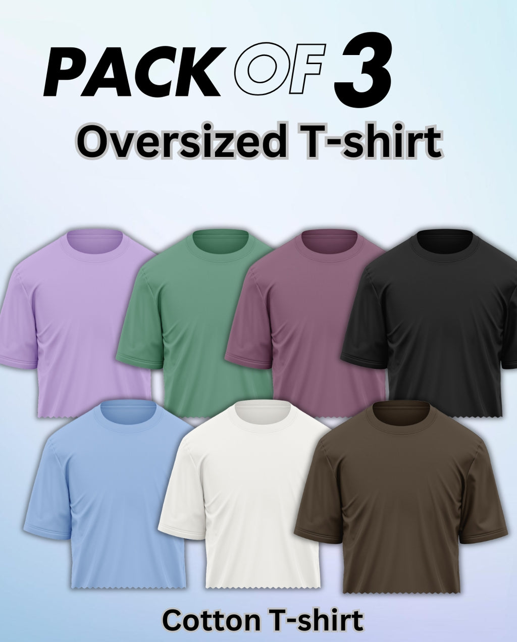 Pick Any 3 - Oversize Plain Round Neck Cotton T-shirt Combo