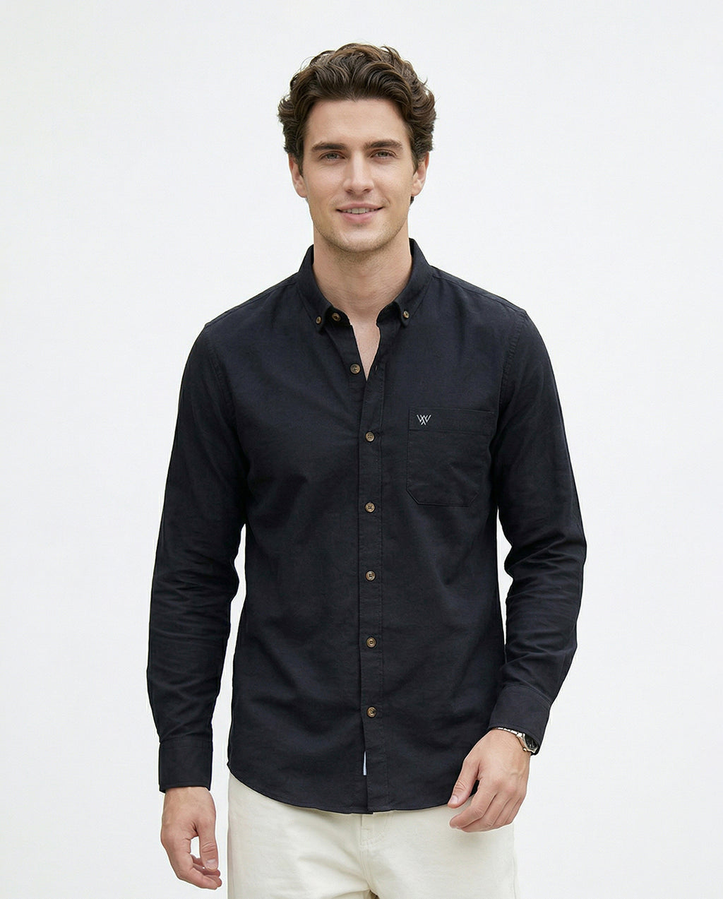 Full-Sleeve Breeze Linen Shirt in Black