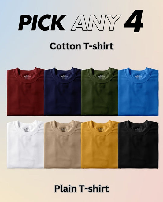 Pick Any 4 - Plain Round Neck Cotton T-shirt Combo