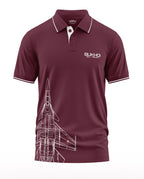 Maroon polo t-shirt with Sukhoi SU-30 MKI fighter jet graphic and white accents