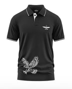 Black men's polo t-shirt with white eagle graphic and Army Wings logo, short sleeves