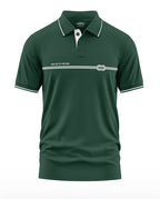 Green men's polo t-shirt with white trim, nautical rope graphic, and 'Take Me To The Sea' text.