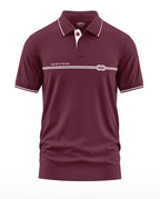 Maroon men's polo t-shirt with white trim, rope graphic, and 'Take Me To The Sea' text.