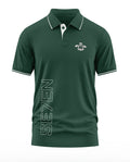 Army green men's polo t-shirt with SE7EN print and white emblem on chest