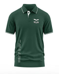 Dark green men's polo t-shirt with Assam Rifles logo and white trim, army-inspired design