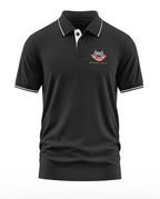 Black polo t-shirt with white trim, NSG Black Cats logo on chest, men's fashion