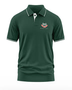 Green men's polo t-shirt with white trim, NSG Black Cats chest logo, and button collar.