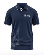 Men's navy blue polo t-shirt with SAS Special Air Service logo and sword wing graphic