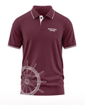 Maroon men's polo t-shirt with nautical wheel graphic and 'Nautical Pride' text on chest
