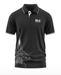 Black polo t-shirt with MIG-29 Galwan Border text and fighter jet graphic design