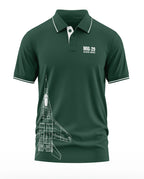 Green polo t-shirt with MIG-29 Galwan Border print and fighter jet graphic, men's army fashion