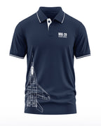 Navy blue men's polo t-shirt with MIG-29 Galwan Border text and fighter jet graphic