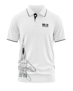 White polo t-shirt for men with MIG-29 Galwan Border text and jet graphic print