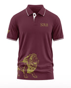 Maroon men's polo t-shirt with Sikh Regiment text and gold lion graphic, army-inspired design