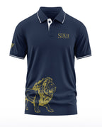 Navy blue men's polo t-shirt with Sikh Regiment print and gold lion graphic design