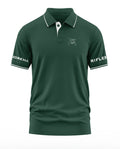Men's green Gorkha Rifles polo t-shirt with white trim, army-inspired embroidery
