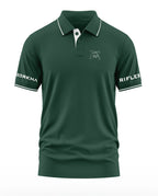 Men's green Gorkha Rifles polo t-shirt with white trim, army-inspired embroidery