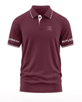 Men's maroon polo T-shirt with Gorkha Rifles text on sleeves and army-inspired insignia on chest