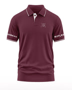 Men's maroon polo T-shirt with Gorkha Rifles text on sleeves and army-inspired insignia on chest