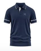 Navy blue men's polo t-shirt with white piping, Gorkha Rifles text on sleeves, and chest logo