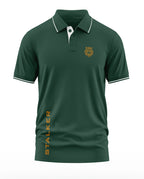 Green men's polo t-shirt with tiger logo, white trim, and 'STALKER' text in yellow.