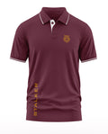 Maroon men's polo t-shirt with tiger emblem, white trim, and 'STALKER' text on front