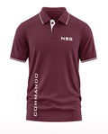 Maroon men's polo t-shirt with white piping, NSG logo, and vertical Commando text