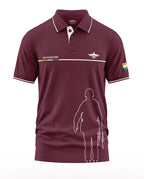 Maroon men's polo t-shirt with army soldier silhouette, 'The Fearless' text, and Indian flag sleeve patch