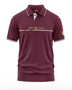 Maroon men's polo t-shirt with Bharat India text and Indian flag colors, short sleeves.