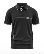 Black men's polo t-shirt with white trim, nautical rope graphic, and 'Take Me To The Sea' text