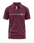 Maroon men's polo t-shirt with white collar trim, nautical rope graphic, and 'Take Me to the Sea' text.