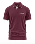 Men's maroon polo t-shirt with white collar trim and FAUJI Special Force logo, army-inspired style