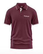Men's maroon polo t-shirt with white collar trim and FAUJI Special Force logo, army-inspired style