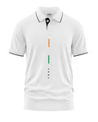 White polo T-shirt with black collar trim, tricolor stripe and 'ARMY' text on front