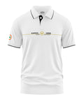 White men's polo t-shirt with Kargil 1999 print, black collar, and Indian flag sleeve patch