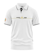 White men's polo t-shirt with Kargil 1999 print, black collar, and Indian flag sleeve patch