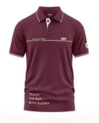 Maroon men's polo t-shirt with Indian Air Force theme, IAF logo, and tricolor sleeve detail