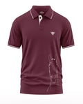 Maroon men's polo t-shirt with white horse graphic and contrast collar for stylish casual wear