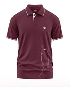 Maroon men's polo t-shirt with white horse graphic and contrast collar for stylish casual wear